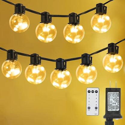 30ft Outdoor String Lights,20 G40 LED Bulbs Hanging Patio Lights | Warm White,Dimmable,Timer,Remote, IP65 Waterproof Globe Bulb Shatterproof for Outside Backyard Balcony Bistro Christmas Decor