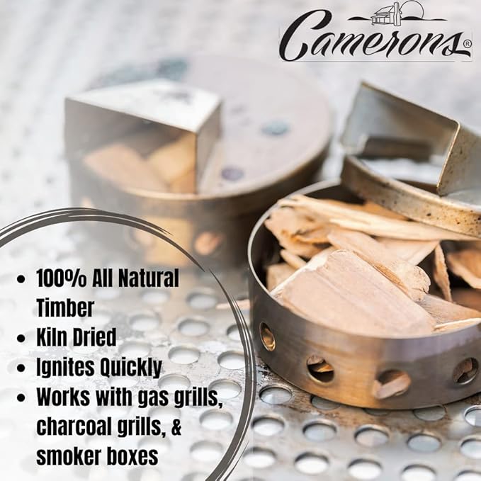 Camerons All Natural Apple Wood Chips for Smoker - 420 Cu. In. Box, Approx 5 Pounds - Kiln Dried Coarse Cut BBQ Grill Wood Chips for Smoking Meat - Barbecue Smoker Accessories - Grilling Gifts for Men