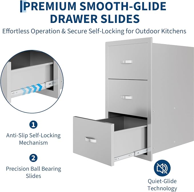 Garvee Outdoor Kitchen Drawers 17"Wx21"Dx30"H, Flush Mount Access BBQ Drawers with full Stainless Steel,Weatherproof & Rust-Resistant,for Outdoor Kitchen Island, Patio Grilling Tools & Spices | Stainless Steel - Weatherproof Rust-Resistant Drawers for ...