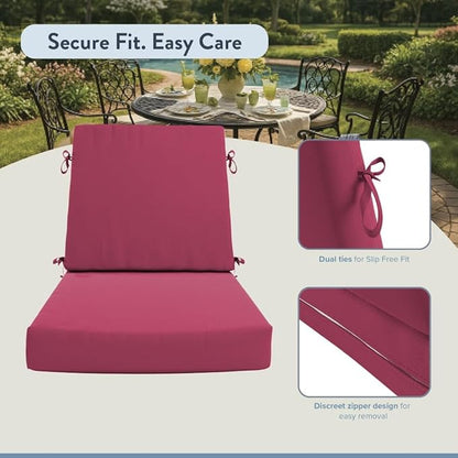 California Umbrella Outdoor Dining Chair, Set of 4 Patio Seat Cushions, 20 x 40 Inch, Premium Outdoor Memory Foam, Fade Resistant, Sunbrella Fabric, Fabric Ties, Hot Pink