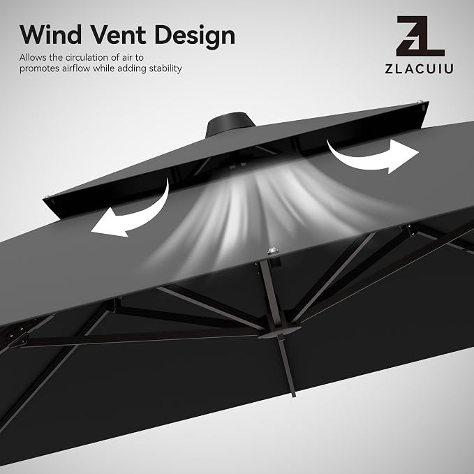 9x12FT Cantilever Patio Umbrella Heavy-Duty Aluminum | 360° Rotating Double Canopy Rectangular Offset Umbrella for Pool, Deck, Garden & Backyard, Grey