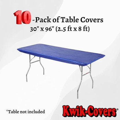 8' Rectangular Plastic Table Covers 30" x 96" (8 Feet), (10 Pack, Royal Blue)