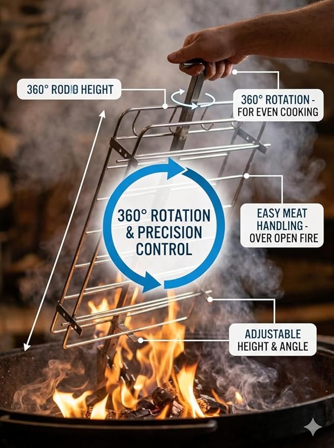 Argentine Asador Criollo Estaca with Adjustable Base, Asado a la Cruz, BBQ Grill, Robust Design, Perfect for Carne Asada, Outdoor Cooking, Includes Rotatable Cross, Durable Iron Construction