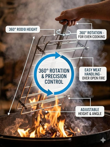 Argentine Asador Criollo Estaca with Adjustable Base, Asado a la Cruz, BBQ Grill, Robust Design, Perfect for Carne Asada, Outdoor Cooking, Includes Rotatable Cross, Durable Iron Construction