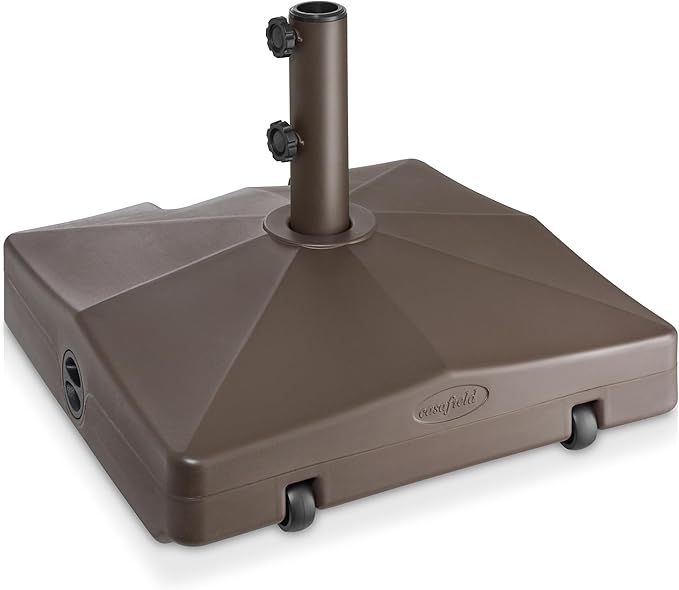 Casafield Patio Umbrella Base – Fillable to 100 lbs. Weighted Stand with Wheels for Outdoor / Lawn or Pool Deck Umbrellas up to 10 FT - Brown