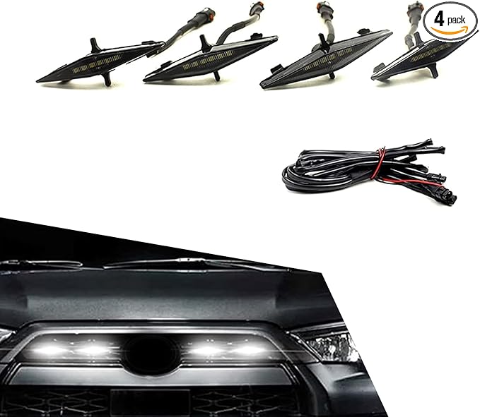 4 PCS Grill LED Lights, 12V 6000K Not Glaring Light with ABS Housing, Vehicle Front Bumper Grille Modification Accessories, Compatible with 4Runner (White)