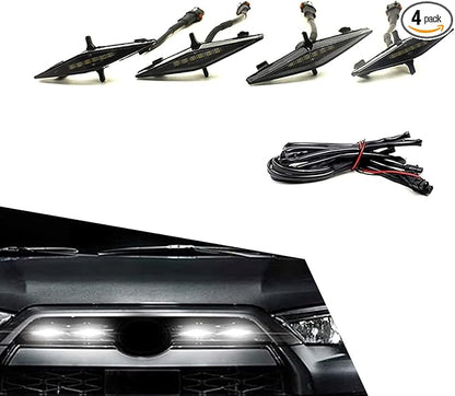 4 PCS Grill LED Lights, 12V 6000K Not Glaring Light with ABS Housing, Vehicle Front Bumper Grille Modification Accessories, Compatible with 4Runner (White)