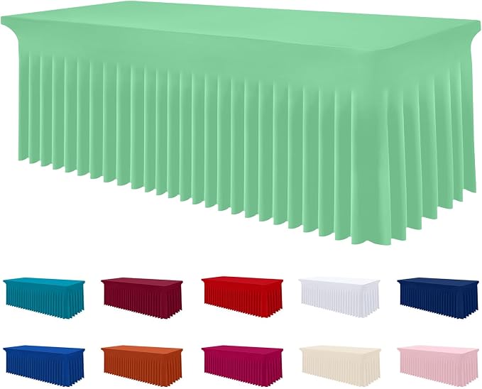 Smiry Spandex Elastic Fitted Table Cloth Skirt for 8FT Rectangle Table | Stretch Washable Table Cloth, Banquet Table Cover for Wedding, Party, Indoor & Trade Shows, (Bright Green, 96Lx30Wx30H)