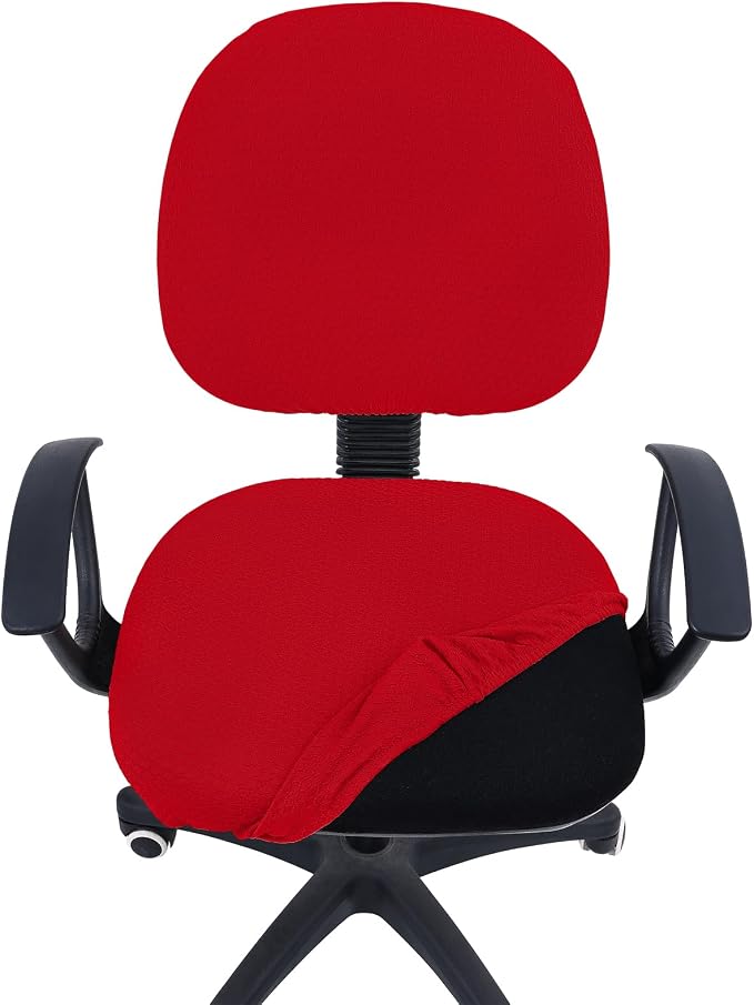 Smiry Office Computer Chair Covers for Desk Rotating Chair Protector | Stretch Jacquard Removable Washable Universal Slipcovers, Seat + Backrest Cover, Red