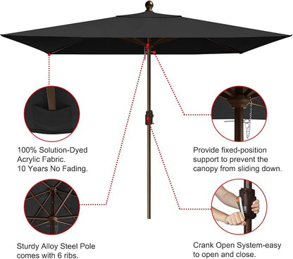 EliteShade USA 10-Year-Non-Fading 6.5x10Ft Rectangular Market Patio Umbrella, UPF 50+ UV Protection Performance Sun Umbrella, Heavy Duty Commercial Grade Outdoor Table Umbrella with Crank, Windproof Vented Top for Garden, Pool, Deck and Outdoor Playset...