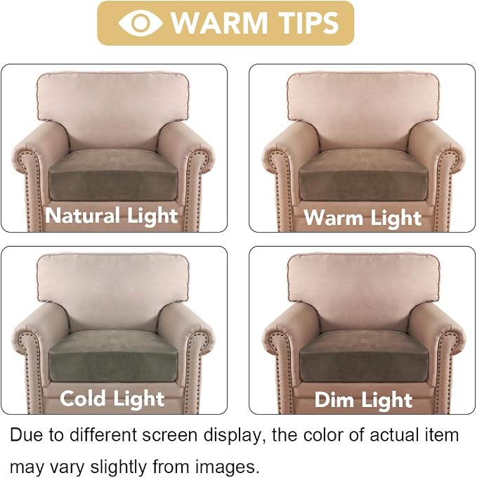 H.VERSAILTEX Velvet Stretch Couch Cushion Cover Plush Cushion Slipcover for Chair Cushion Furniture Protector Seat Cushion Sofa Cover (1 Piece Armchair Cushion Covers, Mocha)
