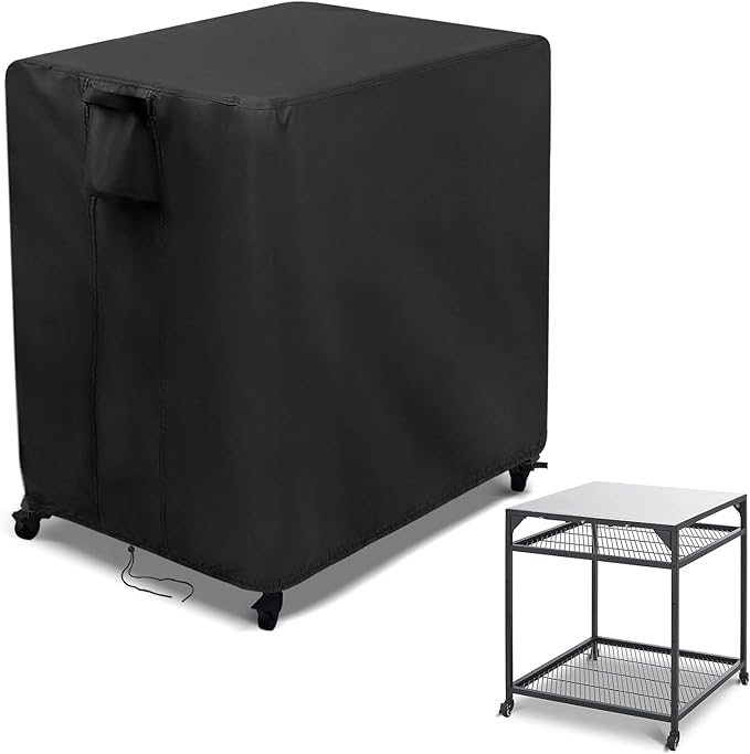 Kingling Outdoor Pizza Oven Table Cover for Ooni Large Table, Waterproof Outdoor Grill Prep Table Cover Pizza Oven Stand Cover - 32''L x 32''W x 35''H(Black)