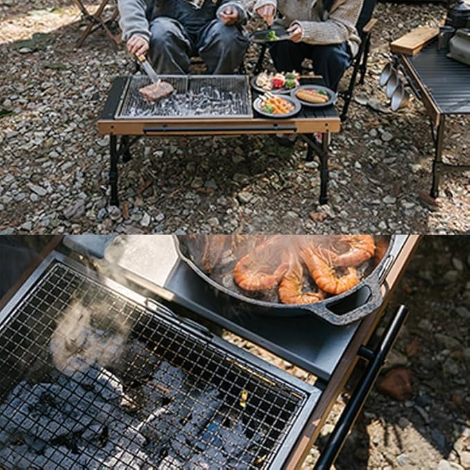 Blackdog Camping Charcoal Grill for IGT Table, Foldable Barbecue Grill, Portable Yakitori Grill for Outdoor Car Camping Cooking Tailgating