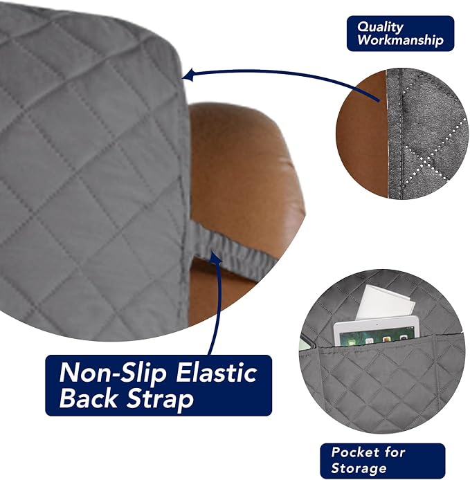 PureFit Reversible Recliner Chair Covers Couch Covers for Dogs, 28 in | Gray/Gray, Water Resistant Couch Protector, Washable Pet Couch Cover with Non Slip and Elastic Straps For Kids
