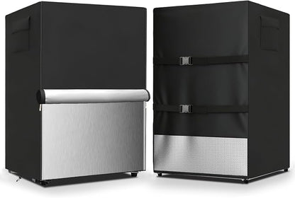 Outdoor Refrigerator Cover,600D Heavy Duty 100% Waterproof Upright Freezer Cover,Outside Stand Up Fridge Covers.Front Can Be Rolled-Up by Zippers.(Black,22" W x 23" D x 34" H)