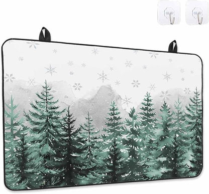 Stove Top Covers for Electric Stove 36x21 Inches, Forest Christmas Tree HeatResistant Glass Cooktop Protector, Green Xmas Snowflake Misty Winter Ceramic Stovetop Countertop Covers Mat, Oven Cover