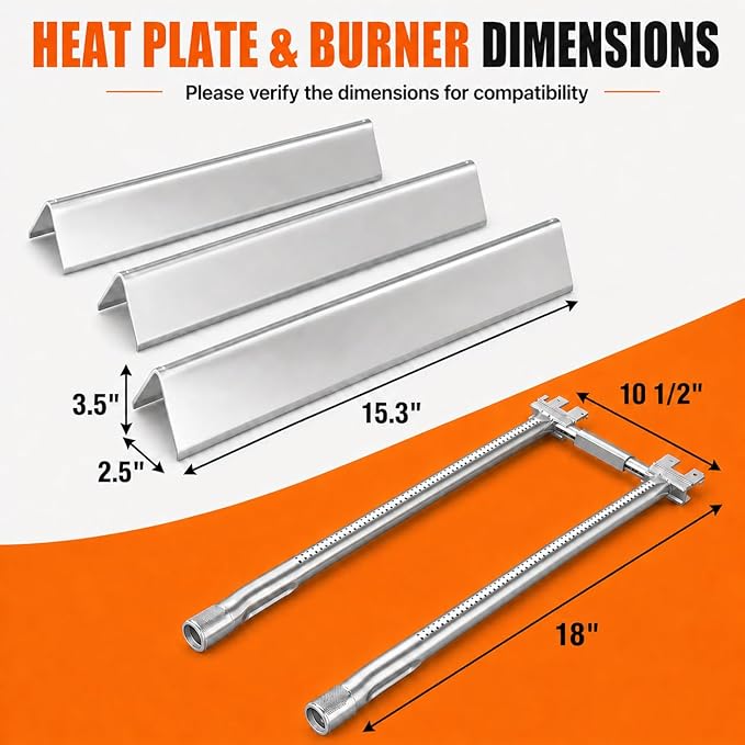 Hisencn 7635 Flavorizer Bars, 69785 Grill Burner, 7642 Igniter for Weber Spirit 200 with Front Control, Spirit E210, E220, S210, S220, for Weber 15.3" Flavor Bars and 18" 304 Stainless Steel Burner
