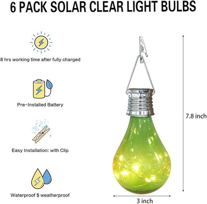 pearlstar Solar Light Bulbs Outdoor Waterproof Garden Camping Hanging LED Light Lamp Bulb Globe Hanging Lights for Home Yard Christmas Party Holiday Decorations (6 Pack-Solar Light Bulbs)