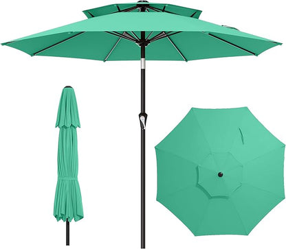AreShark 9ft 2 Tiers Patio Umbrella - Outdoor Umbrella Waterproof UV Protection, Market Table Umbrella w/Push Button Tilt&Crank for Pool, Porch, Garden(Turquoise)