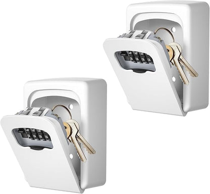 Key Lock Box Wall Mounted, Fayleeko 4 Digit Combination Lockbox for Outside, House Keys - 5 Keys Capacity, Key Safe Security Storage Lock Box for Indoor, Outdoor, Garage, Garden, Store (White, 2Pack)
