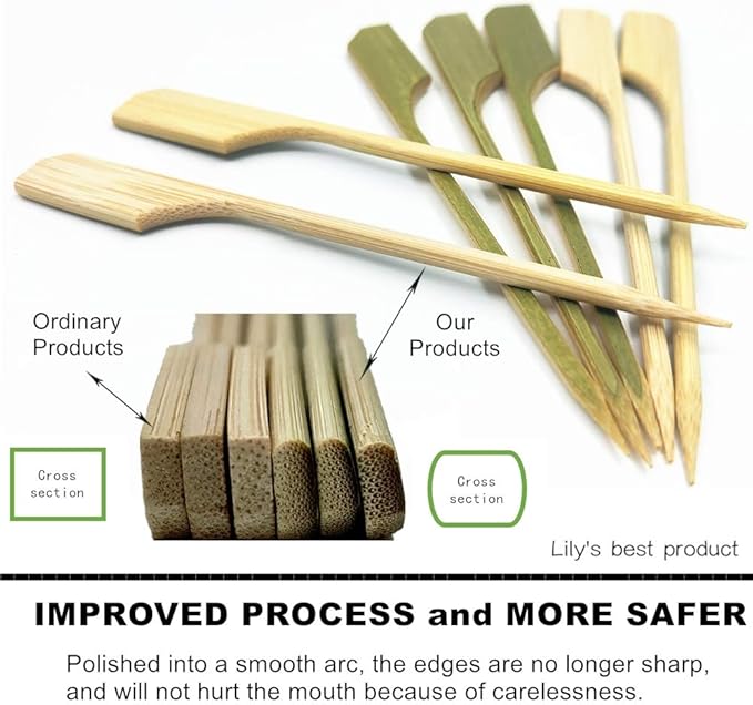 HOPELF 7 inch Bamboo Paddle Picks Skewers for Cocktail，Fruit Kabobs，BBQ，Kitchen，Grilling，Barbeque Snacks.Wood pick More Size Choices 3.5''/ 4.7''/ 7''/ 10'' (Pack of 100)