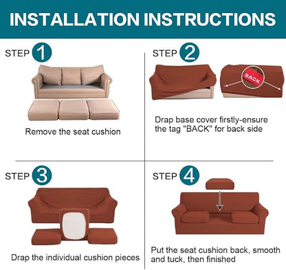 Turquoize 4 Piece Sofa Covers for 3 Cushion Couch Sofa Slipcover Soft Couch Cover for Dogs-Washable Sofa Furniture Covers with 3 Individual Cushion Covers (3 Cushion Sofa, Rust)