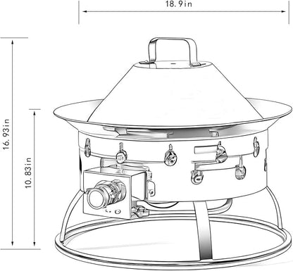 KEIKI 19 Inch Round Outdoor Gas Fire Bowl, 50000 BTU Portable Propane Campfire for Patio Deck and RV Camping with Carry Lid