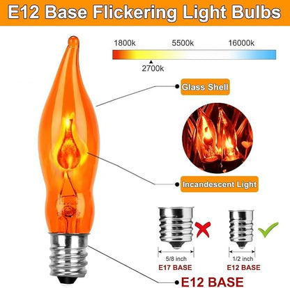 Christmas Flickering Flame String Lights, 10Ft with 11 Pack Orange Purple Flame Light Bulbs C18 E12 Base for Indoor Outdoor Christmas Decorations, Black Wire