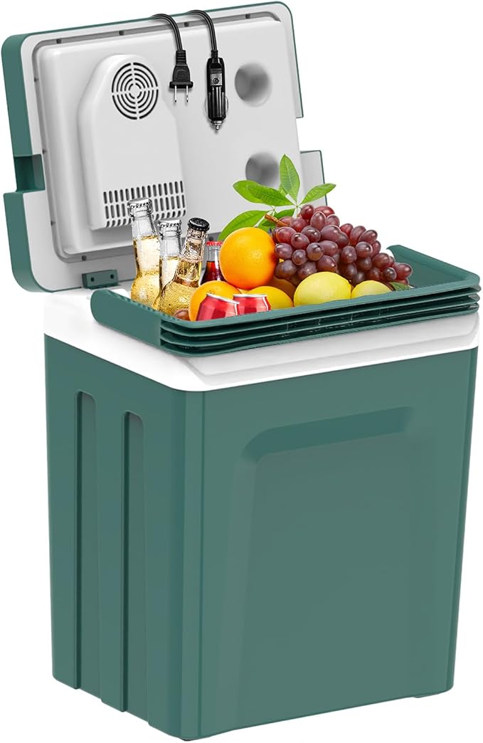 TopAutoGear 25L/30L Portable Electric Cooler & Warmer 32℉-149℉, Small Refrigerator with Handle, 110V AC and 12V DC Car Fridge, Camping/Outdoor/Travel Cooler for Vehicles & Trucks, Army Green 25L