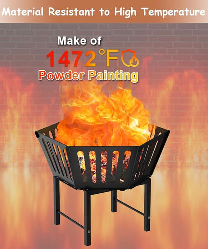 22.5 Inch Portable Hexagon Fire Pit with Travel Bag — Heightened Smokeless Design Outdoor Wood Burning Fire Pit for Camping, Backyard, Patio, Bonfire, Picnic and BBQ, Vertical Hollow Style