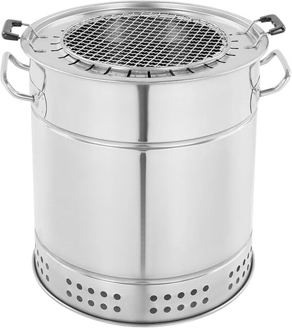 Portable BBQ Charcoal Grill with 28 Skewers, Stainless Steel Barbecue Grill, 15.4 Inch Barrel Grill with Cooking Grate
