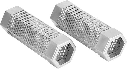 TOPINCN 2Pcs 304 Stainless Steel BBQ Grill Smoker Tube Mesh Tube Pellets Smoke Box 6in Stainless Steel Barbecue Accessory(#2)