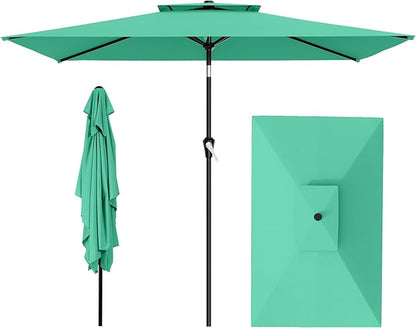 AreShark 6.5'x10' 2 Tiers Rectangular Patio Umbrella - Outdoor Umbrella Waterproof UV Protection, Market Table Umbrella w/Push Button Tilt for Pool, Lawn, Balcony(Turquoise)