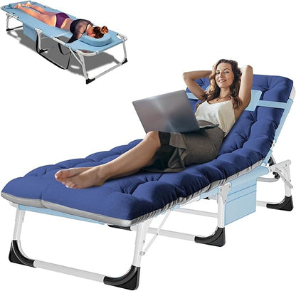 ABORON 4-in-1 Lounge Chair with Face & Arm Holes for Tanning, 440LB Heavy-Duty Folding Recliner with Plush Cotton Cushion, No Assembly Tri-Fold Guest Bed for Sunbathing, Poolside, Office Nap & Camping