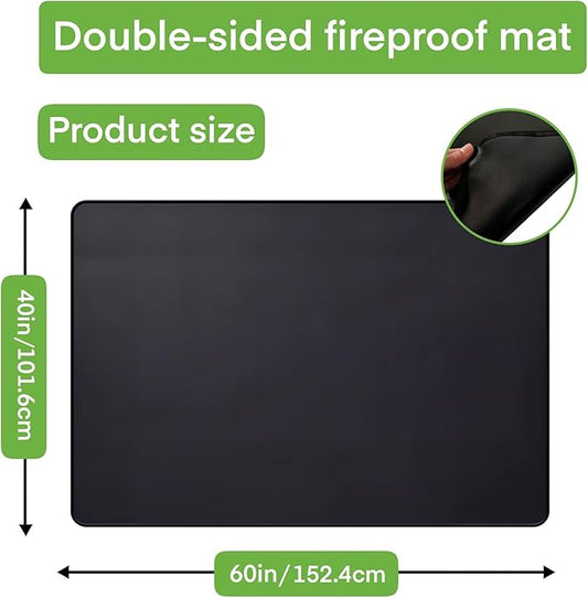 60 x 40 inch Under Grill Mats for Outdoor Grill,Double-Sided Fireproof Deck & Patio Protector, Waterproof & Oil-Proof BBQ Mat for Indoor Fire Pit/Fireplace, Lawn - Heavy-Duty Black Grill Pad