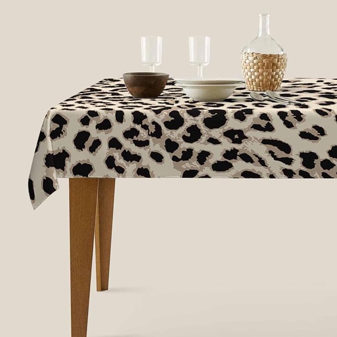 TKS MITLAN Tablecloth Leopard Table Cloth Rectangle Table 60 x 84 Inch Cheetah Skin Tiger Leather Spotted Fur Beige Brown Kitchen Decorations for Home Dinner Party