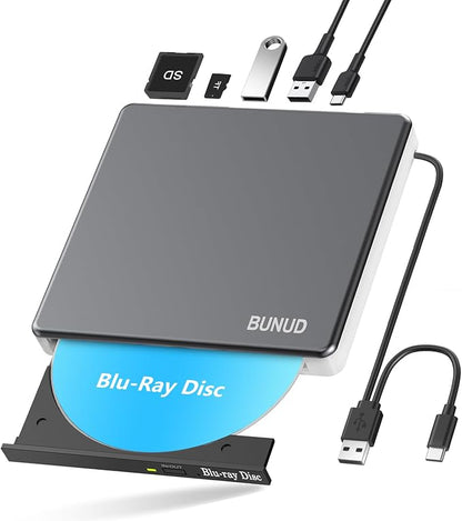 External Blu Ray CD DVD Drive, USB 3.0 Type C Blu ray Burner BD Player Read/Write Portable Bluray Drive Slim Optical Blue Ray CD DVD Reader for Laptop PC Windows 11 MacBook Pro Air Desktop Linux OS