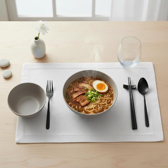 Urban Villa Placemats for Dining Table 100% Cotton Placemats 14''x20'' Over Sized Tablemats Set of 6 Placemats Hemstitch White Tablemats for Family Dinners Wedding Parties Placemats