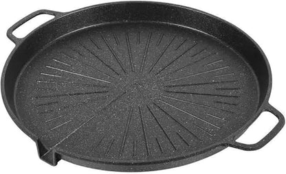 Korean Style 12.6in Grill Pan Non-stick Maifan Coated Smokeless Griddle Pan Compatible for Induction, Gas Stove, Electric Cooktop Stovetop Plate Indoor or Outdoor BBQ (Round)