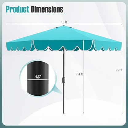 Tangkula 10 FT Patio Umbrella, 2-Tiers Scalloped Outdoor Table Market Umbrella with Tilt Adjustment, Crank, 8 Sturdy Ribs for Pool, Deck, Backyard (Turquoise)
