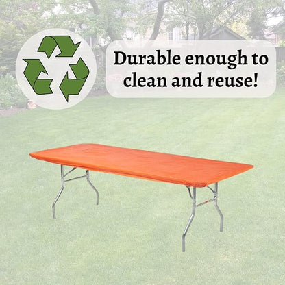 10 Pack of Rectangular Plastic Table Covers - 6' Foot or 8' Foot Options - Indoor or Outdoor Fitted Table Covers (Table NOT Included) (Orange, 30" x 96" (8' ft))