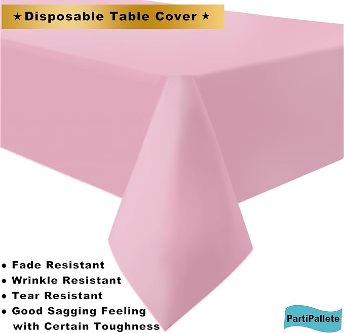 3-Pack Premium Plastic Pink Tablecloth Disposable 54 x 108 Inches Rectangle Table Cover Party PEVA Table Cloths for Parties Birthday Wedding Bridal Shower Events Fits up to 8 ft Tables