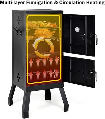Moccha Smoked Carbon Oven, Vertical Charcoal Smoker, Outdoors Barbeque, Iron Structure, Two Layers Design, with Chrome-Plated Nets, Charcoal Pots, Suitable for Lawn Picnic, Black