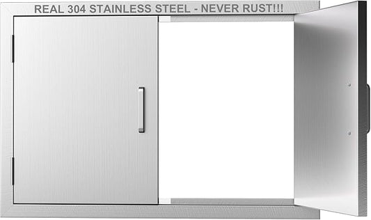 BBQ Access Door 28" W x 19" H-304 Stainless Steel Never Rust-Double Layer-Outdoor Kitchen Doors-Outside Cabinet Door-Weatherproof Grill Doors-Flush Mount BBQ IslandDoor-MetalDoor for Outdoor Kitchen