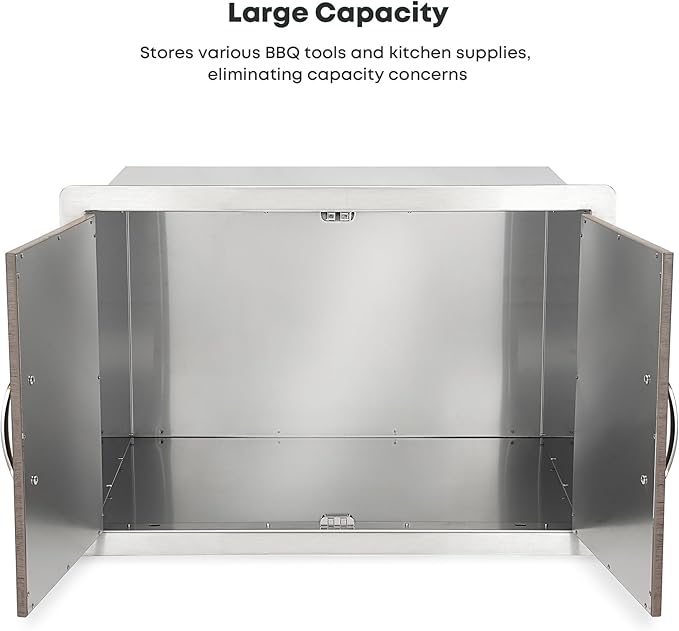 Stanbroil Double Door Dry Storage Pantry, 30-Inch Wood Grain Storage Cabinet BBQ Access Door for Outdoor Kitchen, BBQ Island and Grill Station