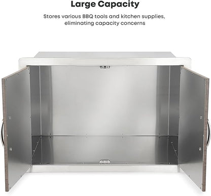 Stanbroil Double Door Dry Storage Pantry, 30-Inch Wood Grain Storage Cabinet BBQ Access Door for Outdoor Kitchen, BBQ Island and Grill Station