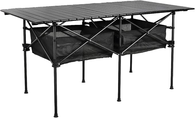 WUROMISE Sanny LargeOutdoor Folding Picnic Camping Table,55"X 27.56"Portable Aluminum Roll-up Table with Storage Carry Bag for RV Travel,Indoor,Outdoor,Camping, Beach,Backyard,BBQ,Party,Patio,Picnic