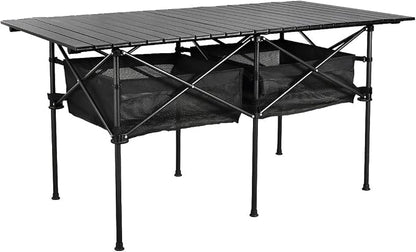 WUROMISE Sanny LargeOutdoor Folding Picnic Camping Table,55"X 27.56"Portable Aluminum Roll-up Table with Storage Carry Bag for RV Travel,Indoor,Outdoor,Camping, Beach,Backyard,BBQ,Party,Patio,Picnic