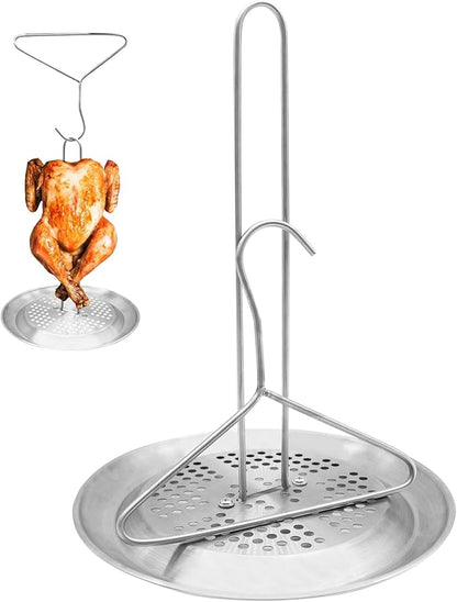 Stainless Steel Turkey Fryer Stand Kit,Turkey Chicken Fryer Stand and Hanger Set,suitable for outdoor turkey deep fryers,Turkey Fryer Grill Stainless Steel Accessories With Drip Pan