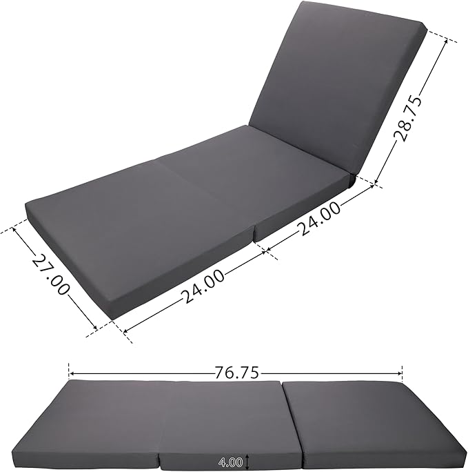Christopher Knight Home Kayes Acacia Wood Chaise Lounge with 4'' Triple Folds Cushion, Outdoor 79'' Patio Recliner Chair with 4-Position Adjustable Backrest, Sun Lounger for Backyard, Teak+Dark Gray